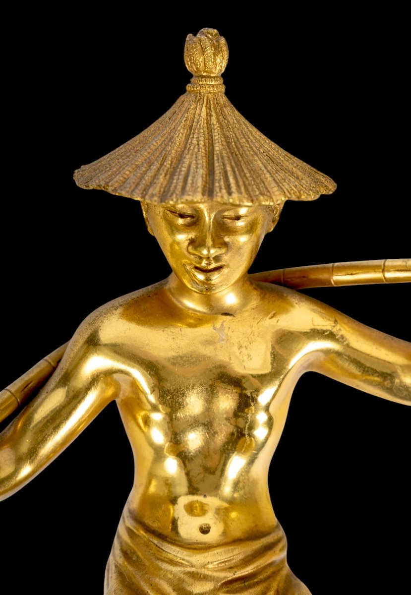 Suite de 3 appliques en bronze doré dit " aux chinois " circa 1940-photo-4