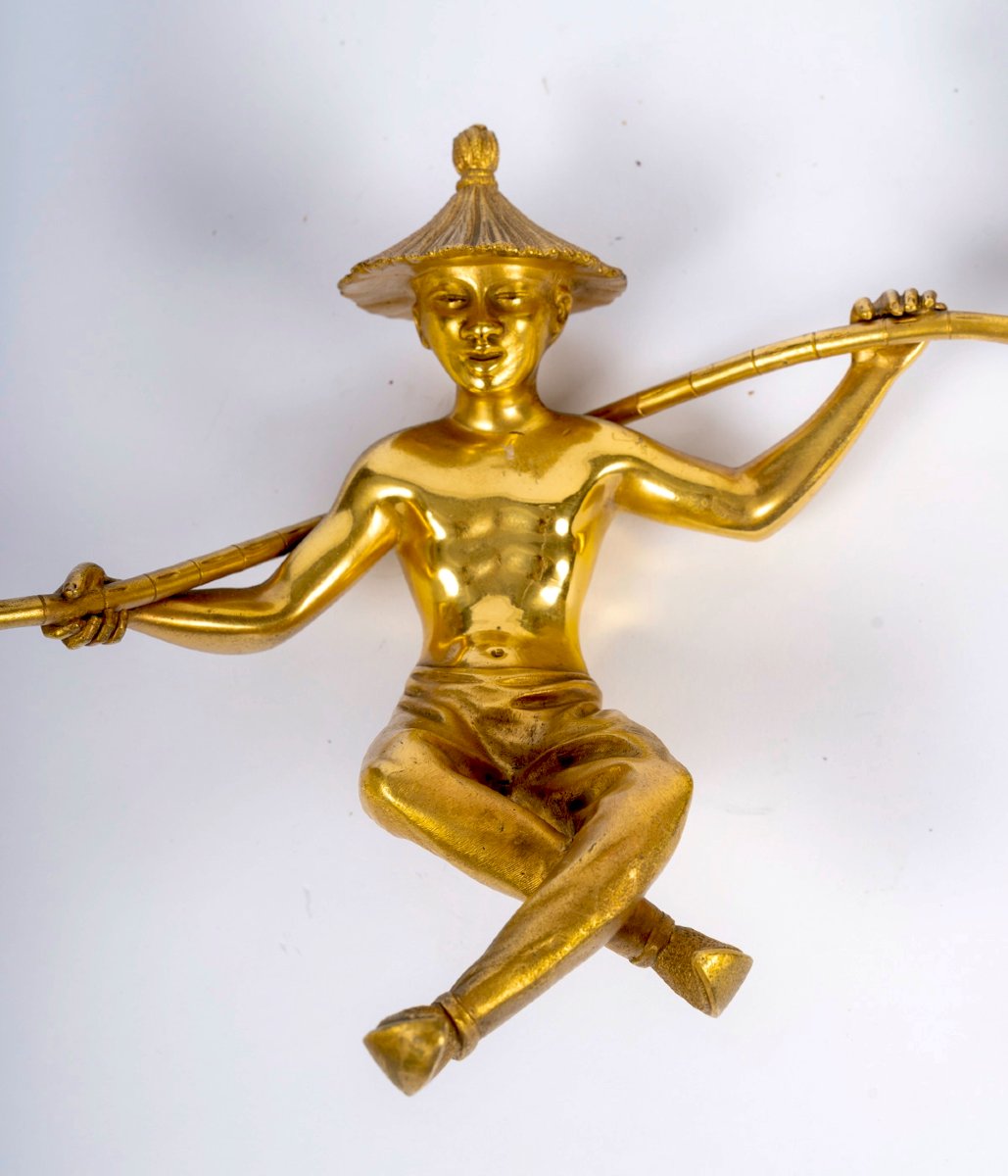 Suite de 3 appliques en bronze doré dit " aux chinois " circa 1940-photo-7