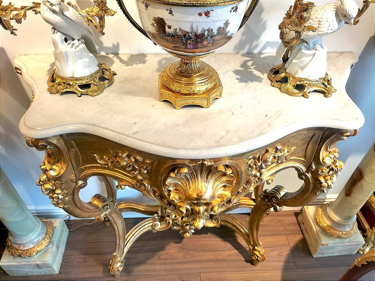 Large Gilded And Carved Wooden Console Table, 19th Century -photo-6
