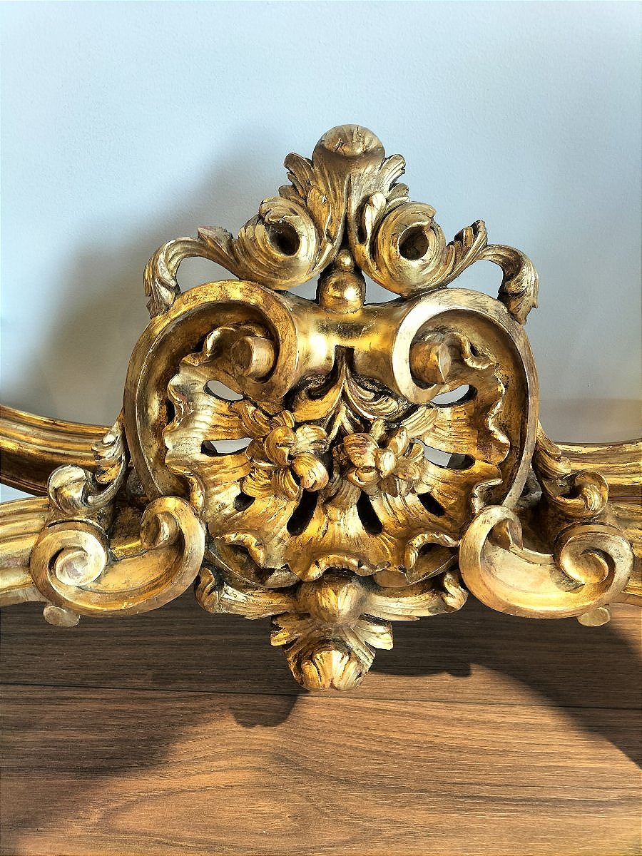 Large Gilded And Carved Wooden Console Table, 19th Century -photo-7