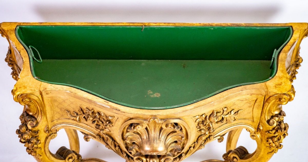 Large Gilded And Carved Wooden Console Table, 19th Century -photo-8