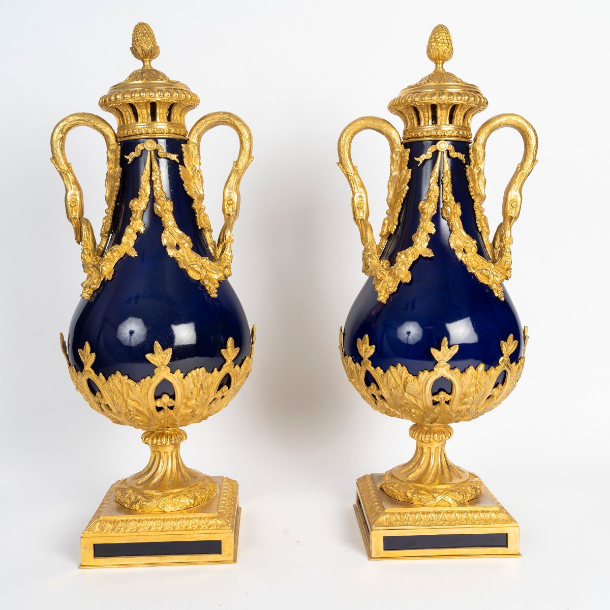 Pair Of Large Sèvres Blue Porcelain Vases With Gilded Bronze Mounts -photo-1