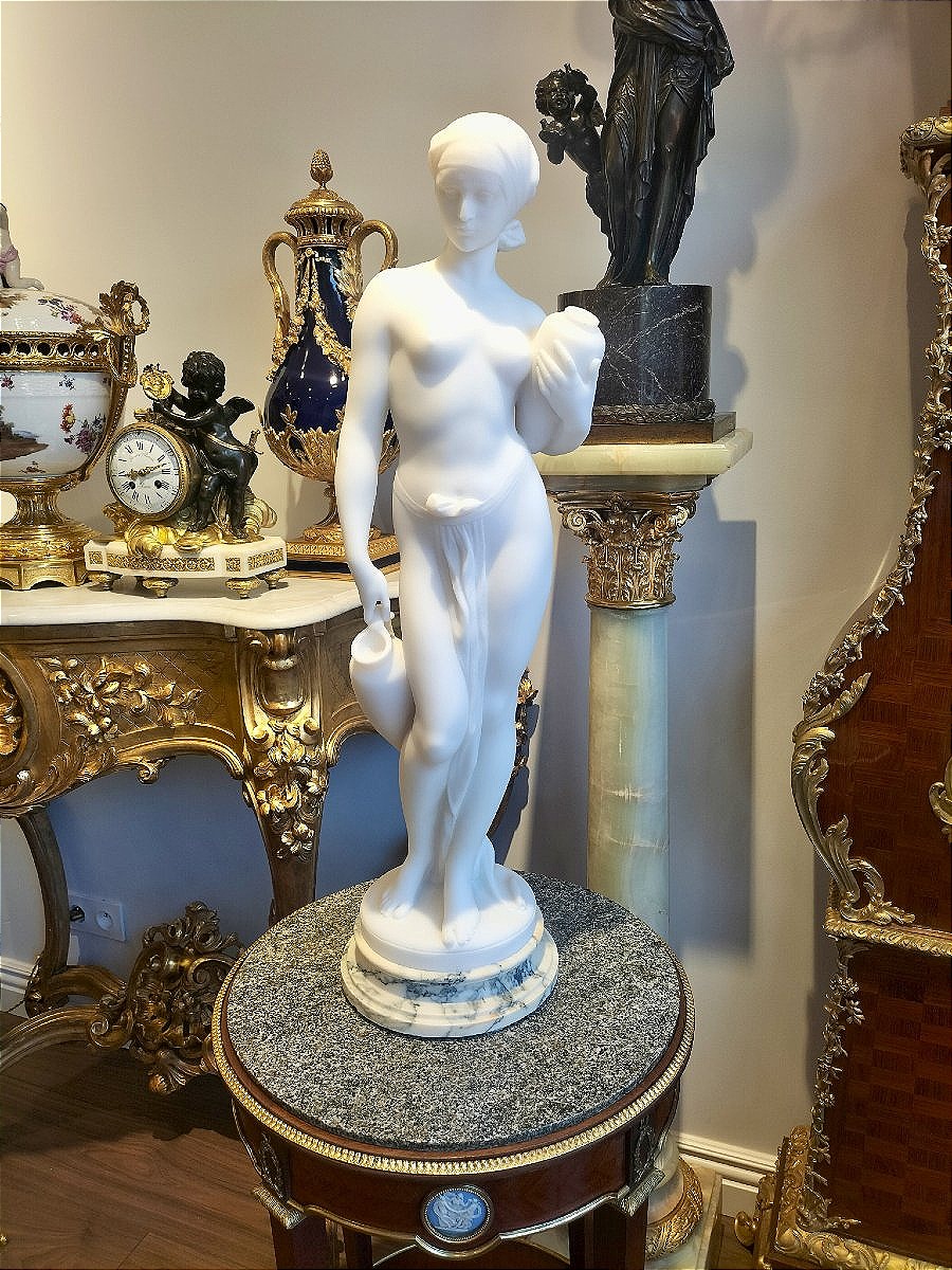 Sculpture en marbre blanc " la porteuse d'eau " signé Vanet-photo-3