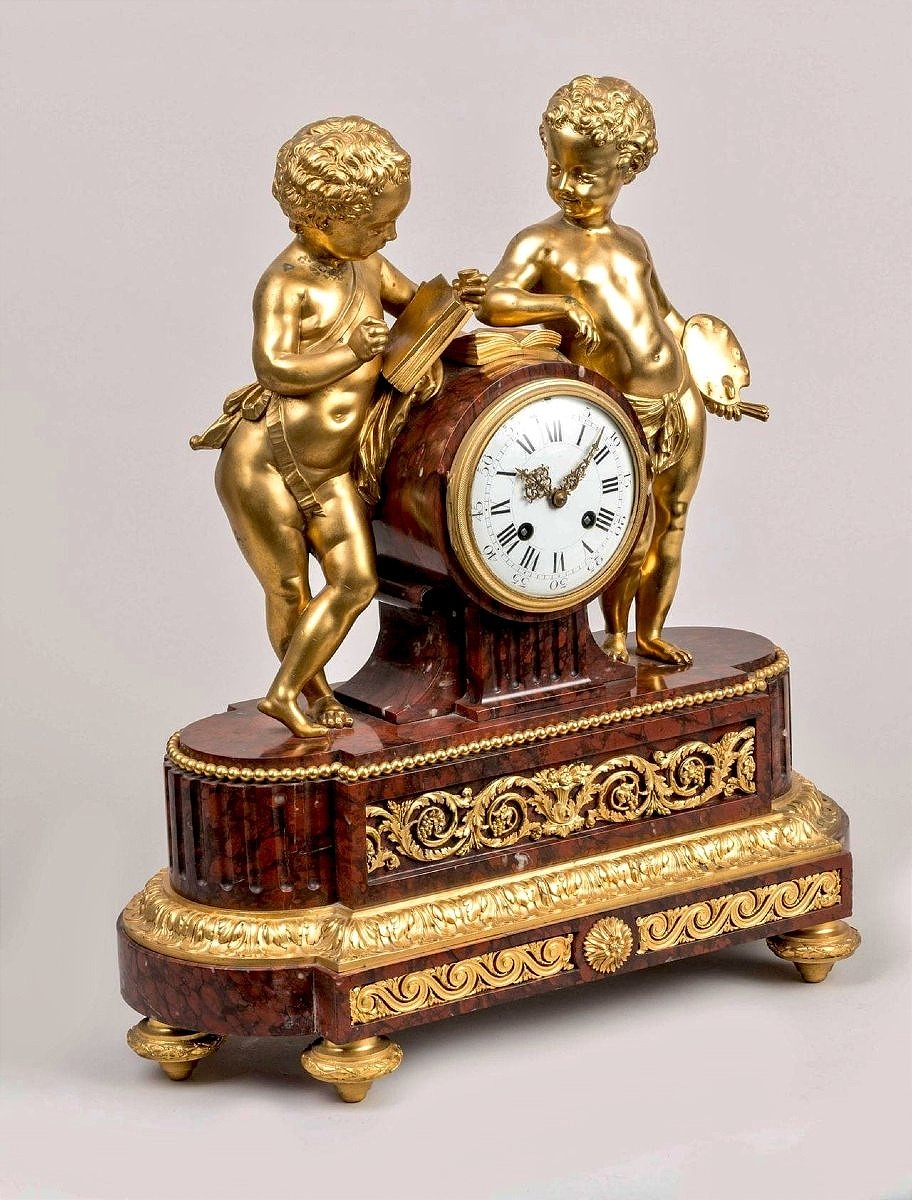 Pendule en marbre griotte et bronze doré Époque Napoléon III -photo-2