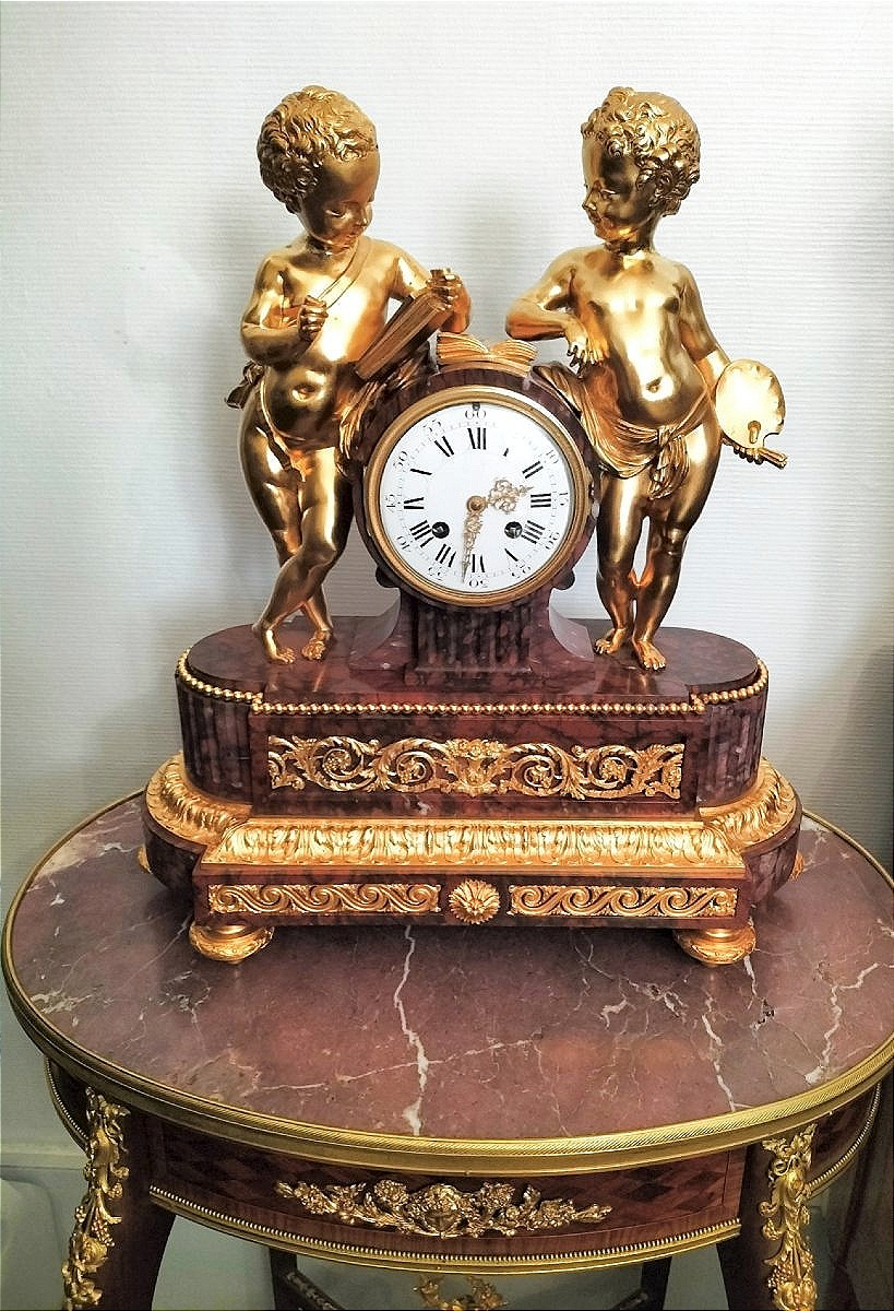 Pendule en marbre griotte et bronze doré Époque Napoléon III -photo-4