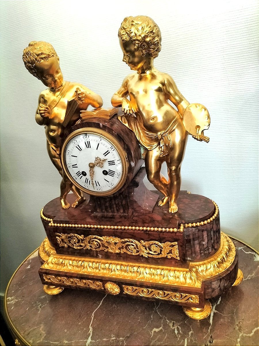 Pendule en marbre griotte et bronze doré Époque Napoléon III -photo-3