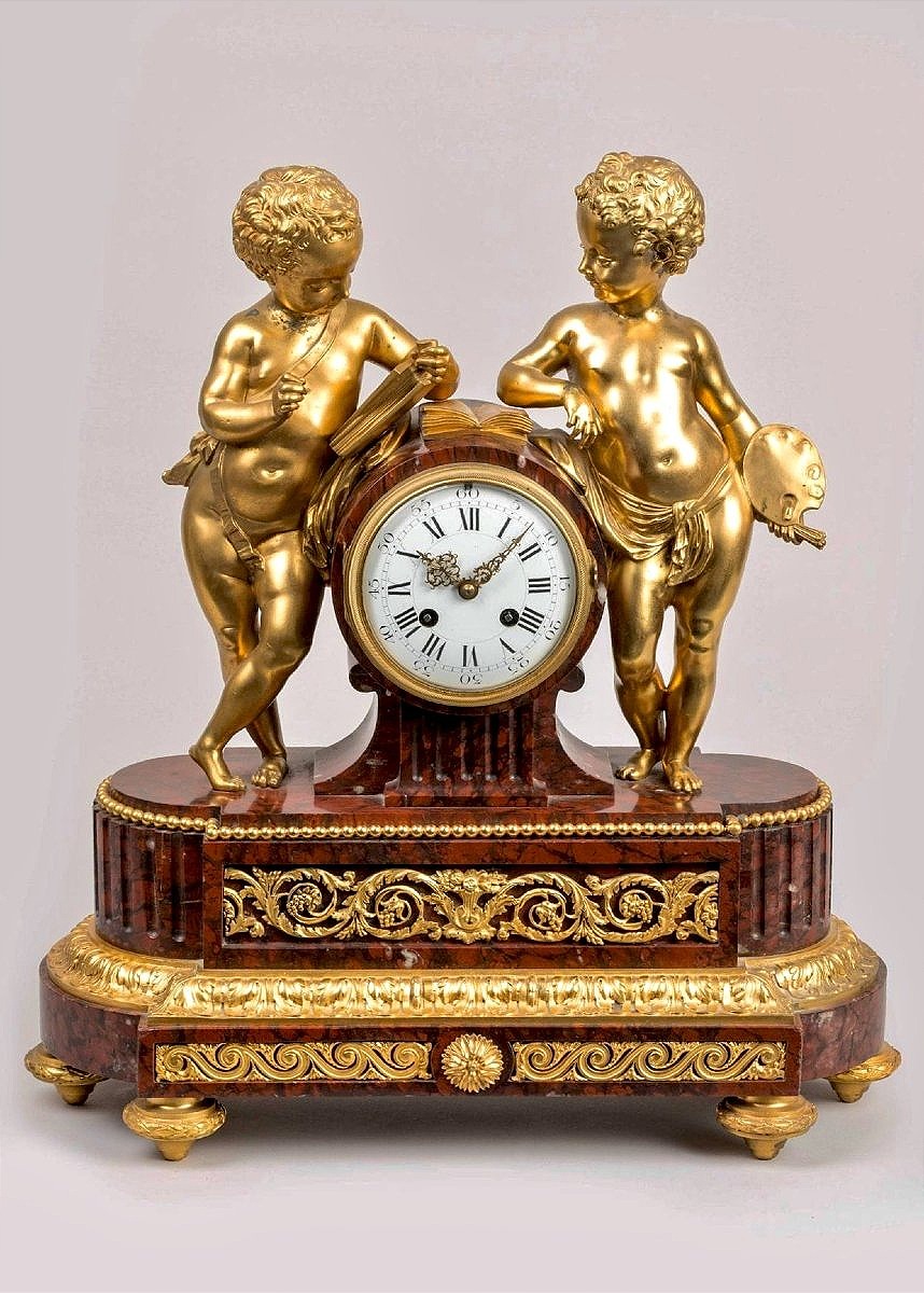 Pendule en marbre griotte et bronze doré Époque Napoléon III 