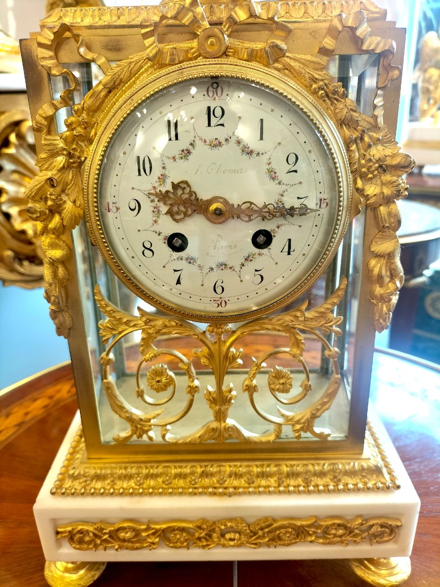 Pendule en marbre blanc et bronze doré 19ème siècle -photo-3