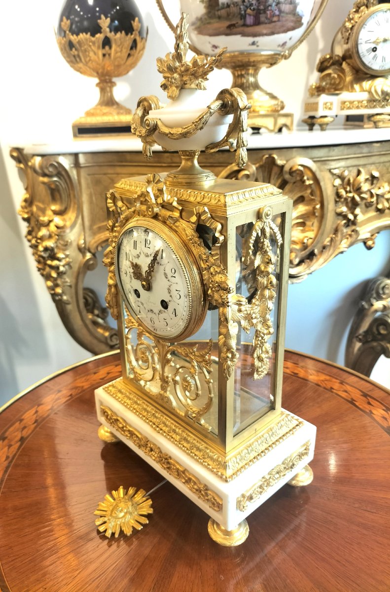 Pendule en marbre blanc et bronze doré 19ème siècle -photo-4