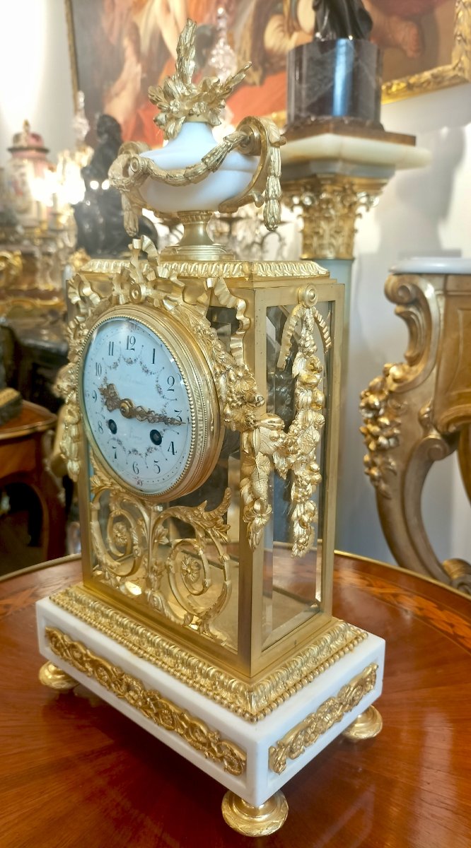 Pendule en marbre blanc et bronze doré 19ème siècle -photo-4