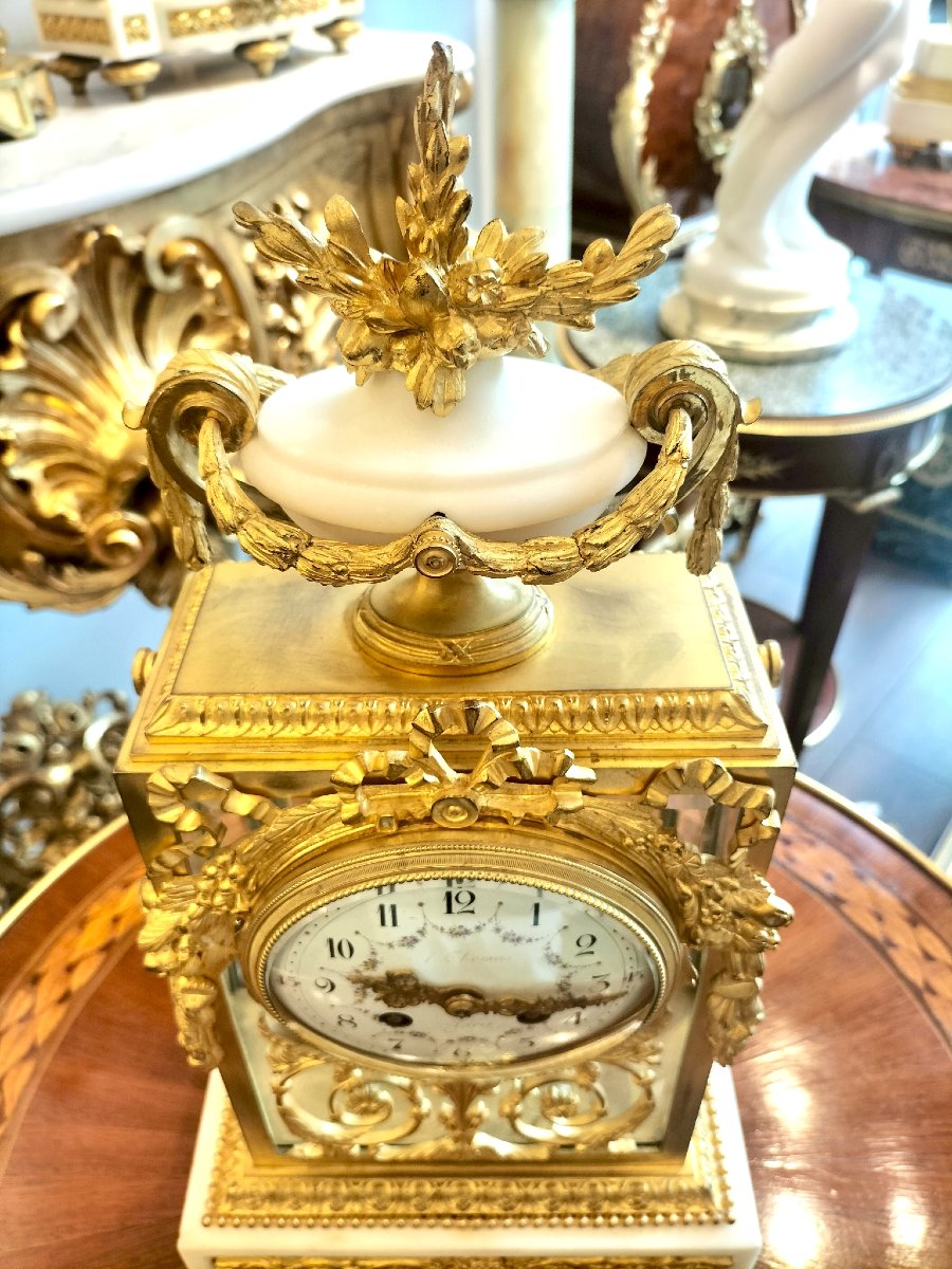 Pendule en marbre blanc et bronze doré 19ème siècle -photo-5
