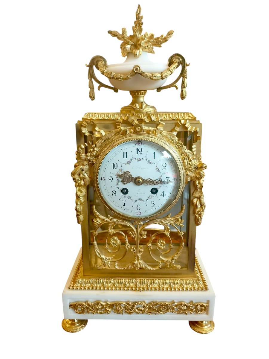 Pendule en marbre blanc et bronze doré 19ème siècle -photo-7