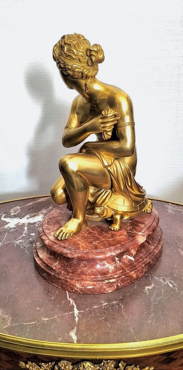 Sculpture en bronze doré d'après L'Antique Aphrodite assise sur une tortue-photo-2