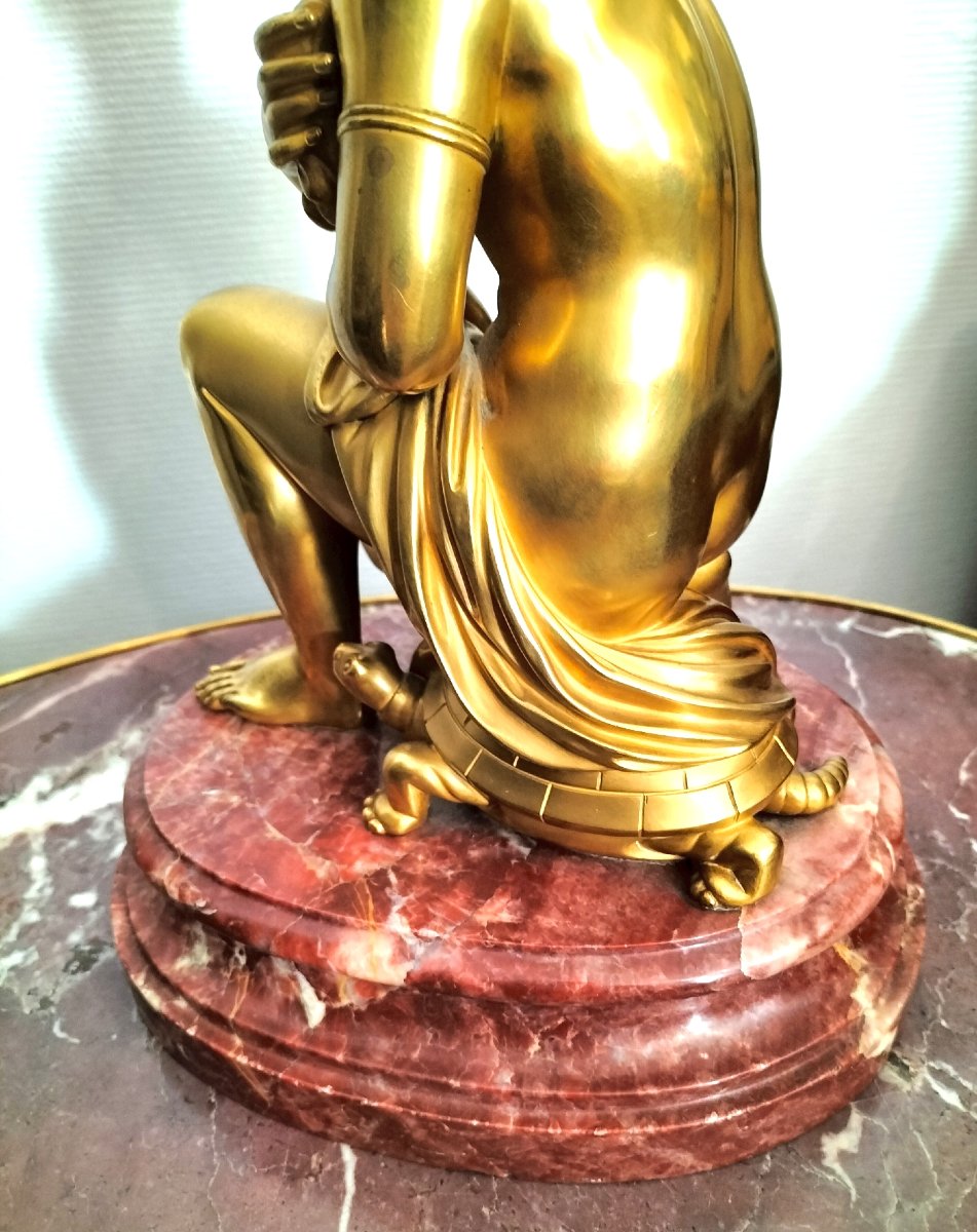 Sculpture en bronze doré d'après L'Antique Aphrodite assise sur une tortue-photo-2
