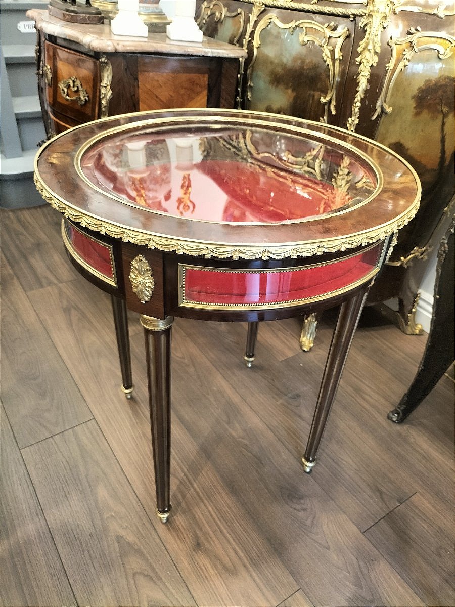 Guéridon vitrine style Louis XVI circa 1900-photo-2
