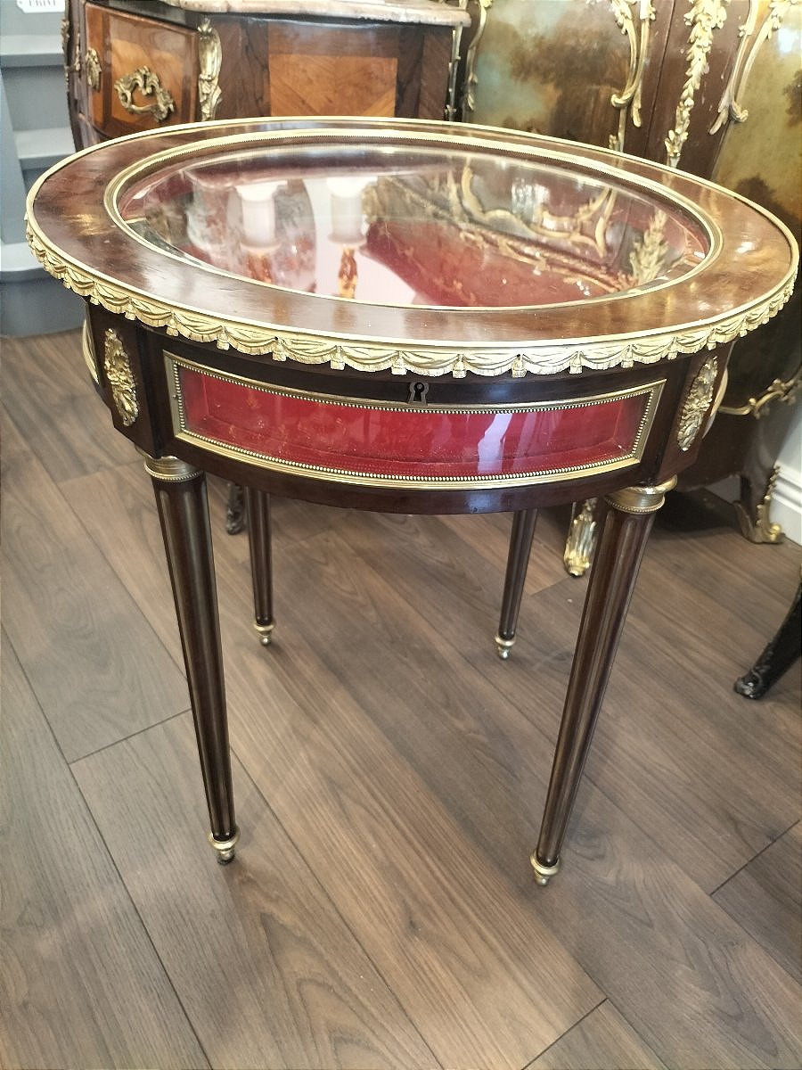 Guéridon vitrine style Louis XVI circa 1900-photo-2