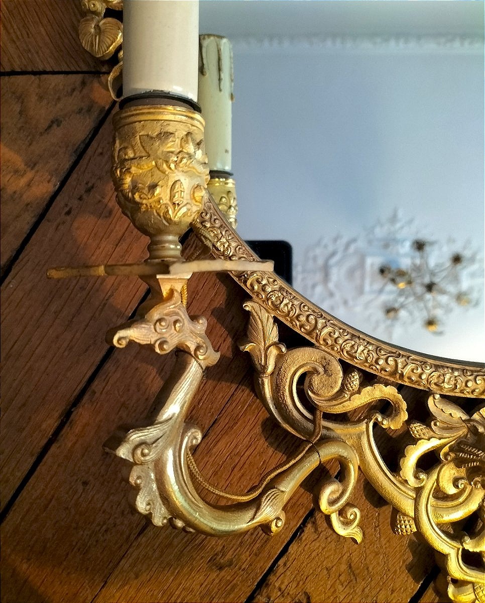 Pair Of Gilded Bronze Mirror Sconces From The Early 20th Century -photo-4