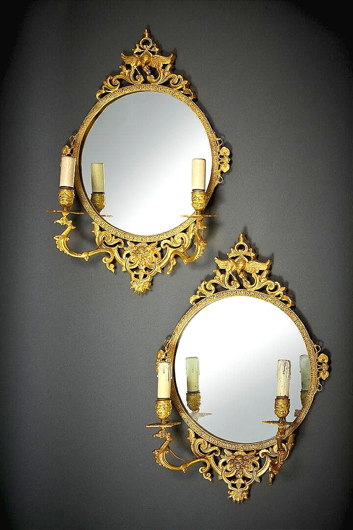 Pair Of Gilded Bronze Mirror Sconces From The Early 20th Century 