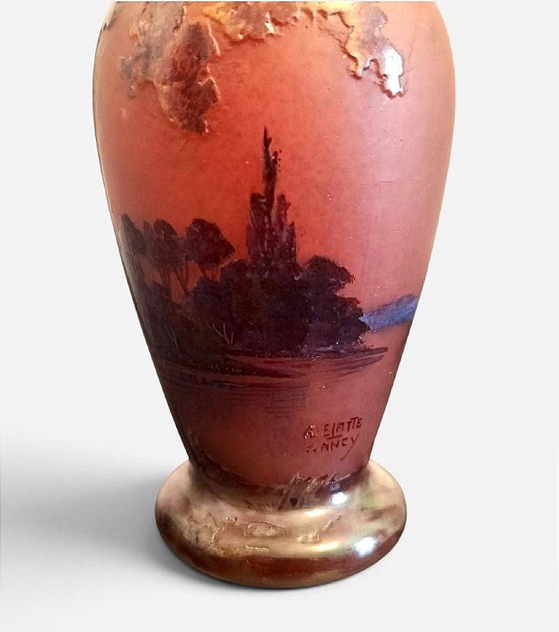 Glass Paste Vase Signed "delatte Nancy"-photo-3