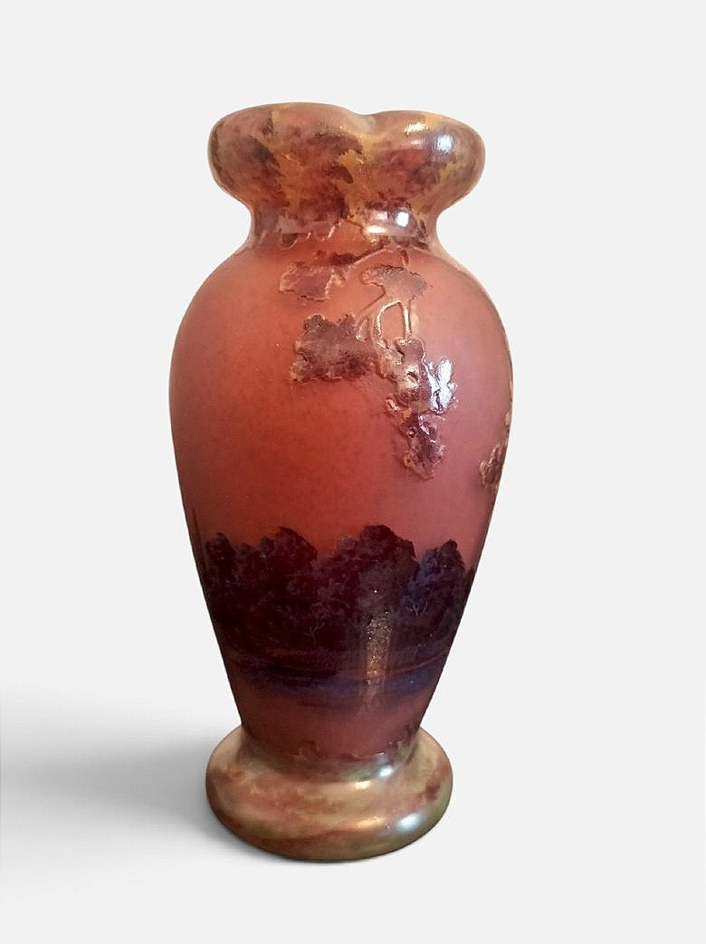 Glass Paste Vase Signed "delatte Nancy"-photo-2