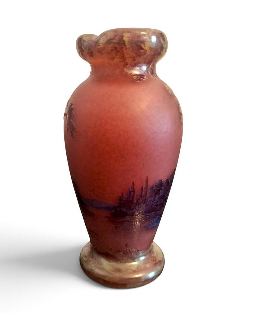 Glass Paste Vase Signed "delatte Nancy"-photo-3