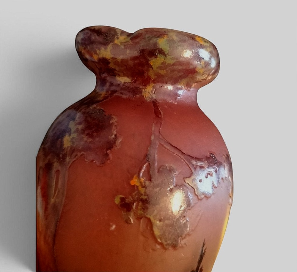 Glass Paste Vase Signed "delatte Nancy"-photo-4