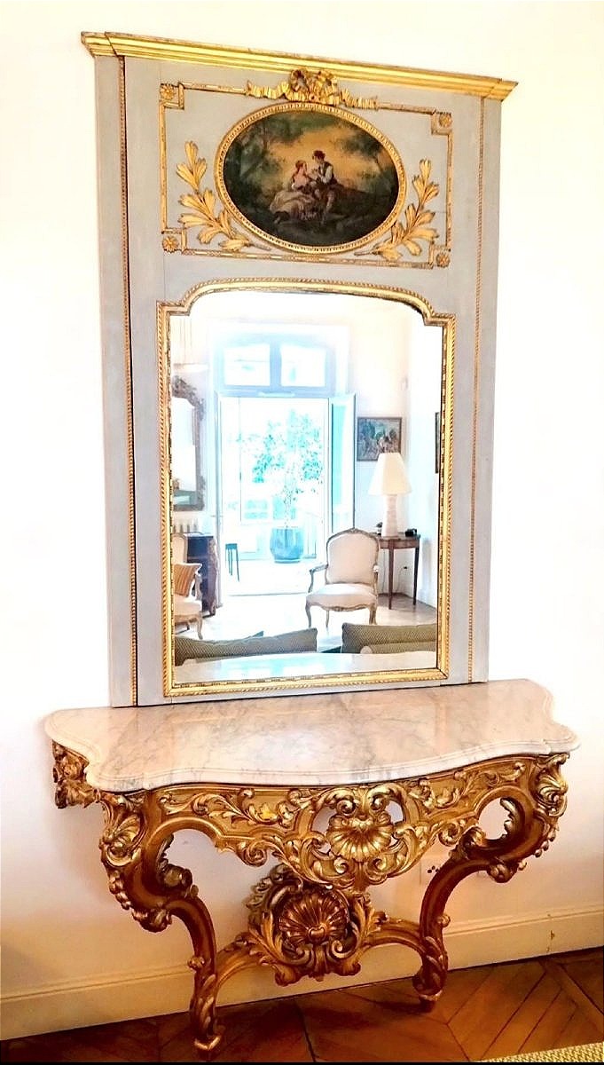 Large console en bois doré style Louis XV rocaille 19ème siècle -photo-4