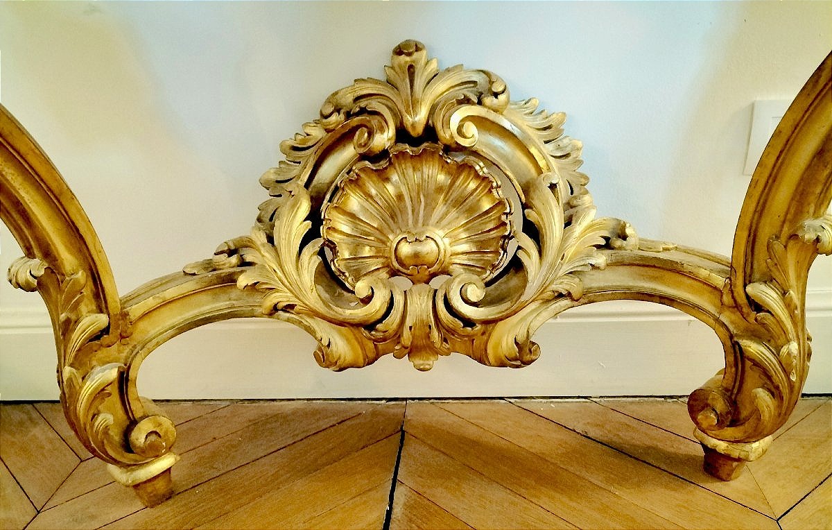 Large Gilded Wooden Console Table In The Louis XV Rococo Style, 19th Century -photo-5