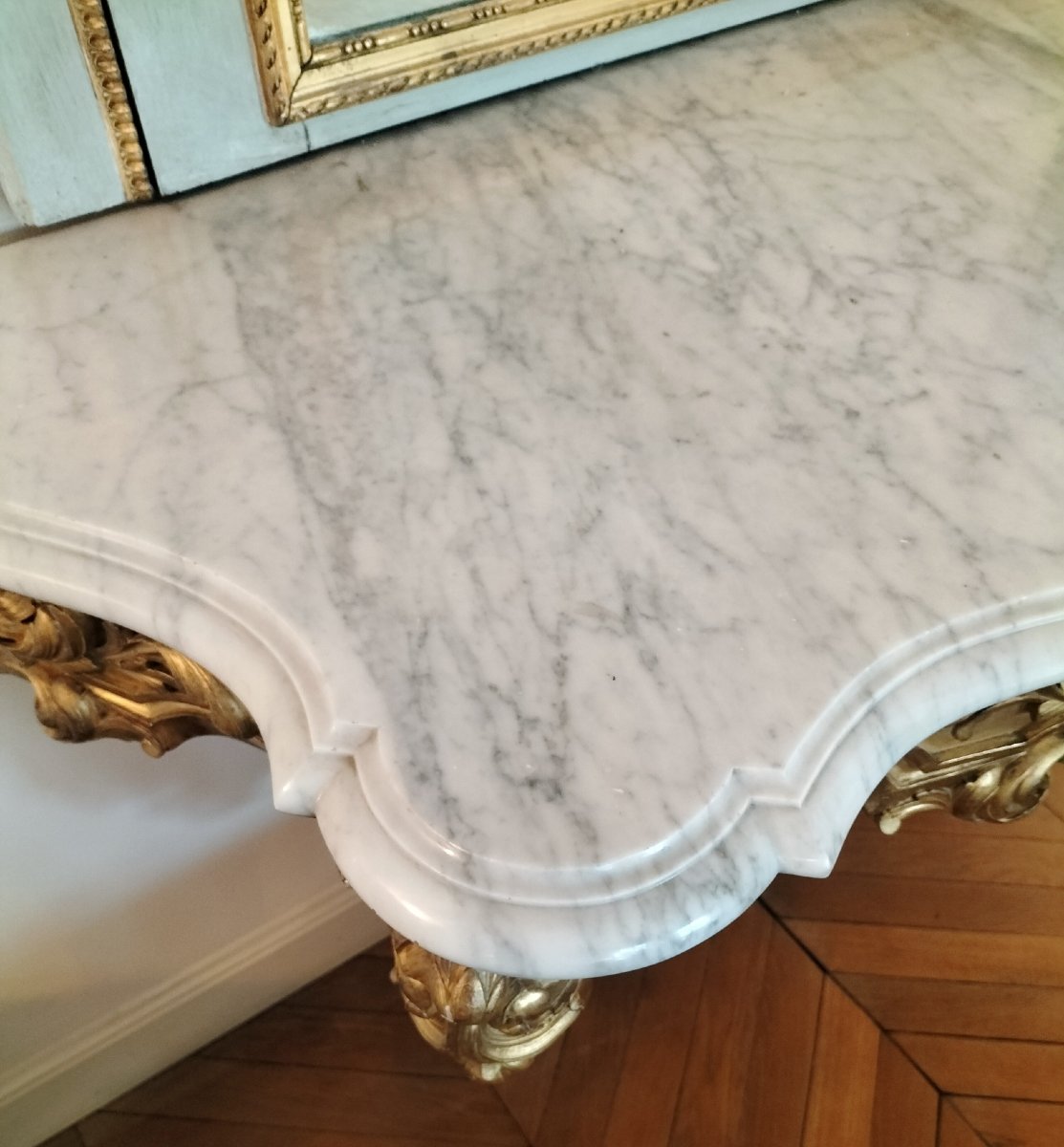 Large Gilded Wooden Console Table In The Louis XV Rococo Style, 19th Century -photo-8