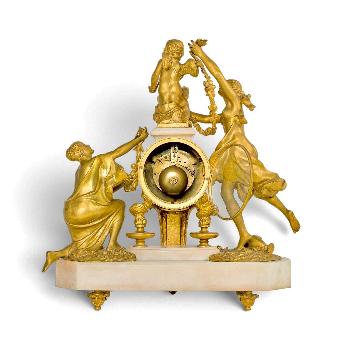 Large 19th-century Louis XVI-style Clock In Gilded Bronze And White Marble -photo-7