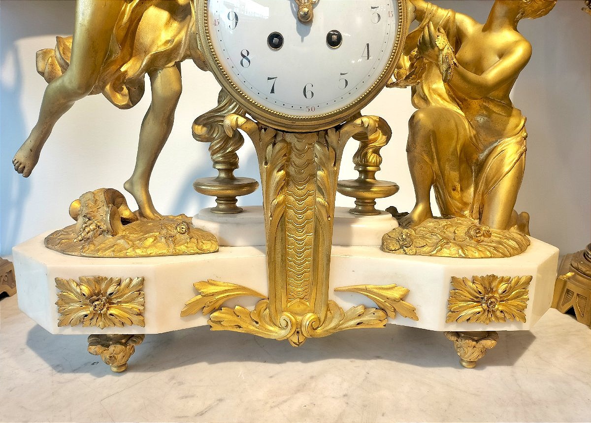 Large 19th-century Louis XVI-style Clock In Gilded Bronze And White Marble -photo-6