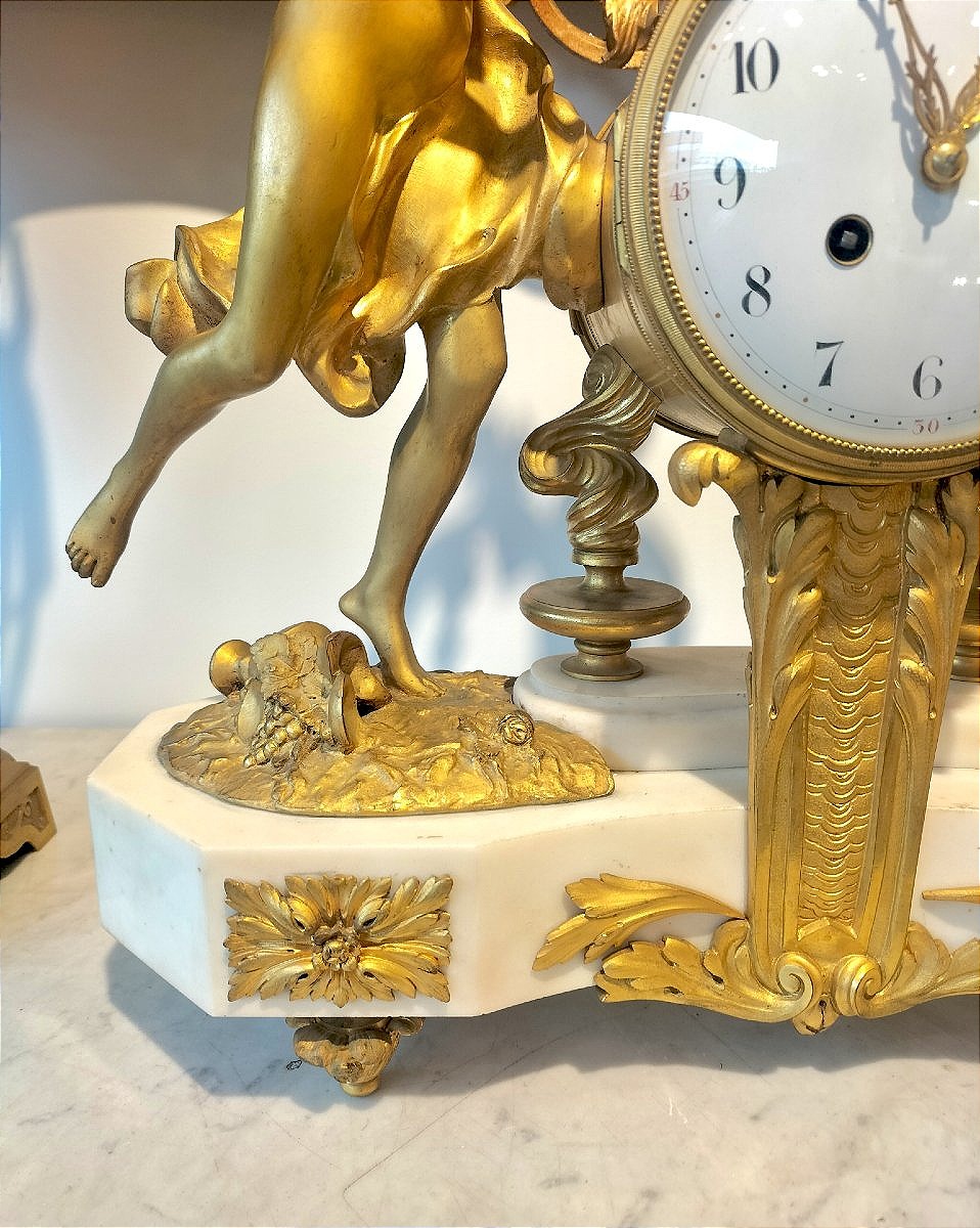 Large 19th-century Louis XVI-style Clock In Gilded Bronze And White Marble -photo-8