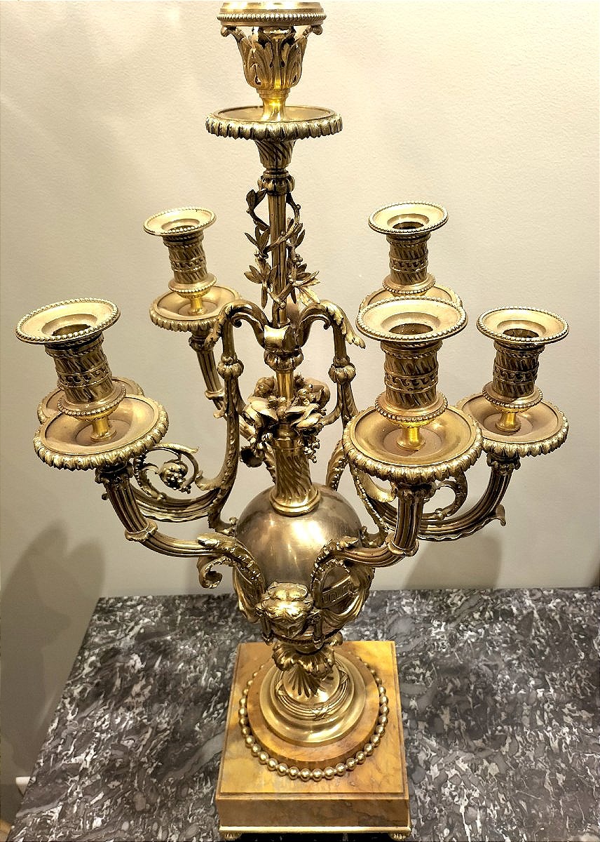 Paire d'importants candélabres en bronze doré et marbre fin 19ème siècle -photo-7