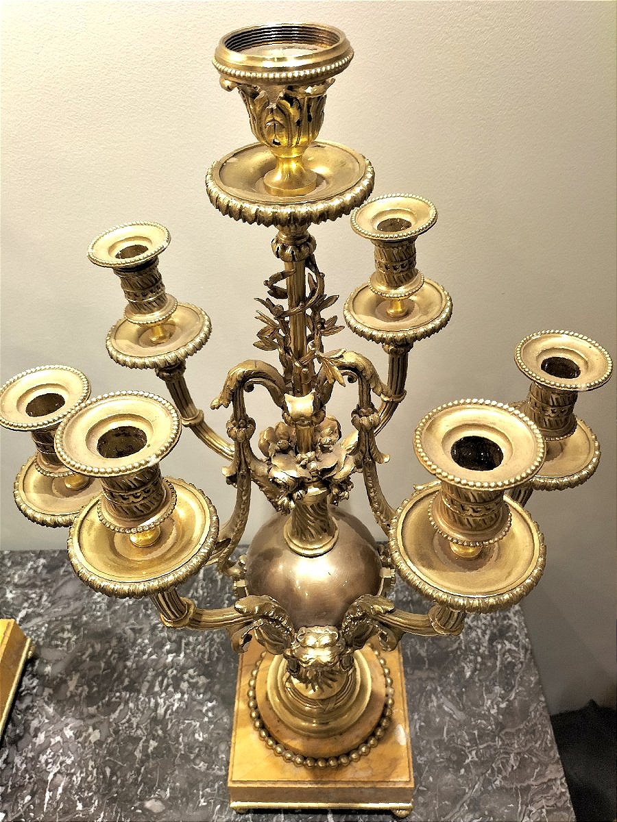 Paire d'importants candélabres en bronze doré et marbre fin 19ème siècle -photo-8
