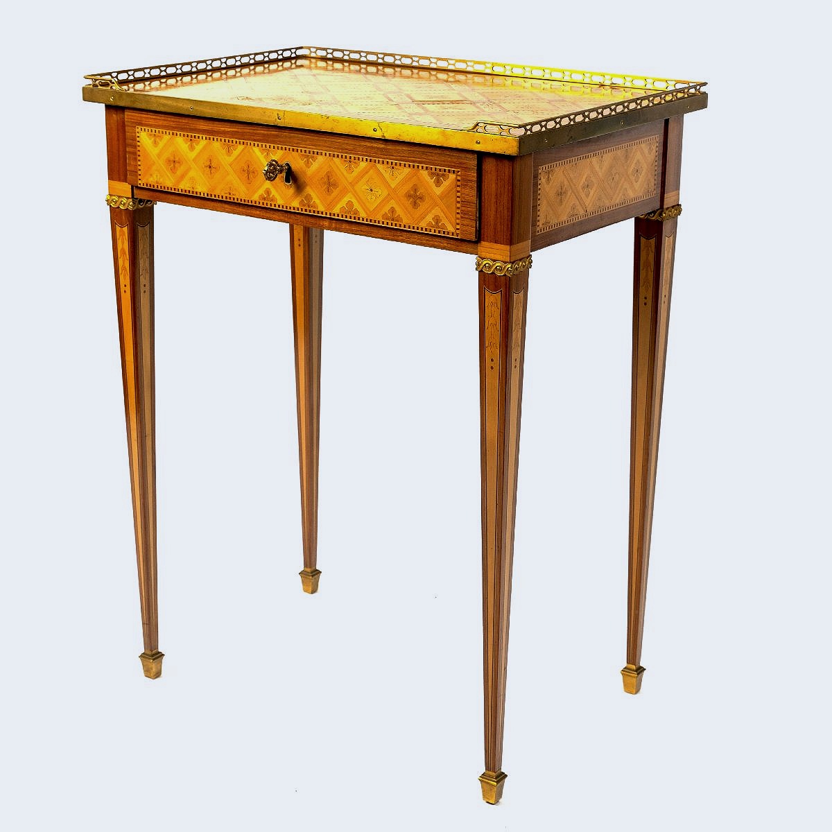 Late 19th-century Writing Desk In Marquetry And Gilded Bronze -photo-3