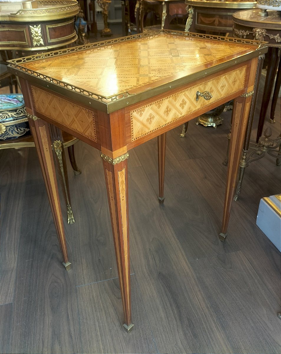 Late 19th-century Writing Desk In Marquetry And Gilded Bronze -photo-6
