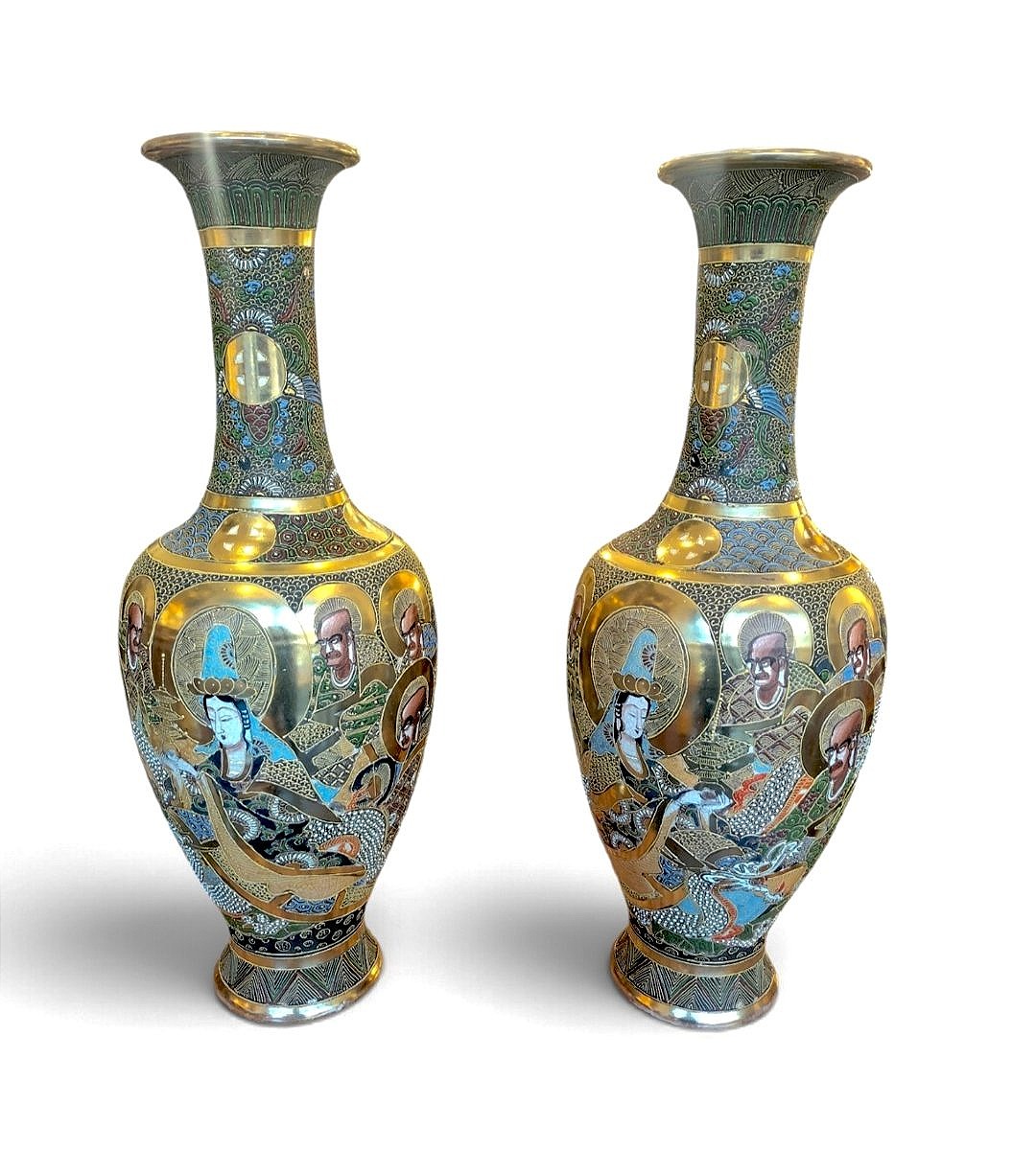 Paire de grands vases  Satsuma Japon circa 1920-photo-2