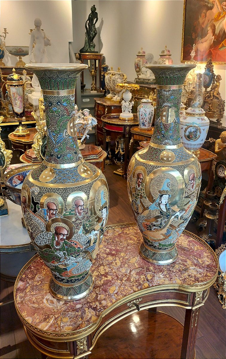 Paire de grands vases  Satsuma Japon circa 1920-photo-3