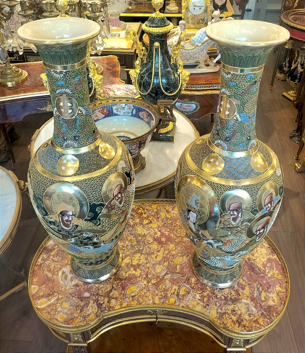 Paire de grands vases  Satsuma Japon circa 1920-photo-1