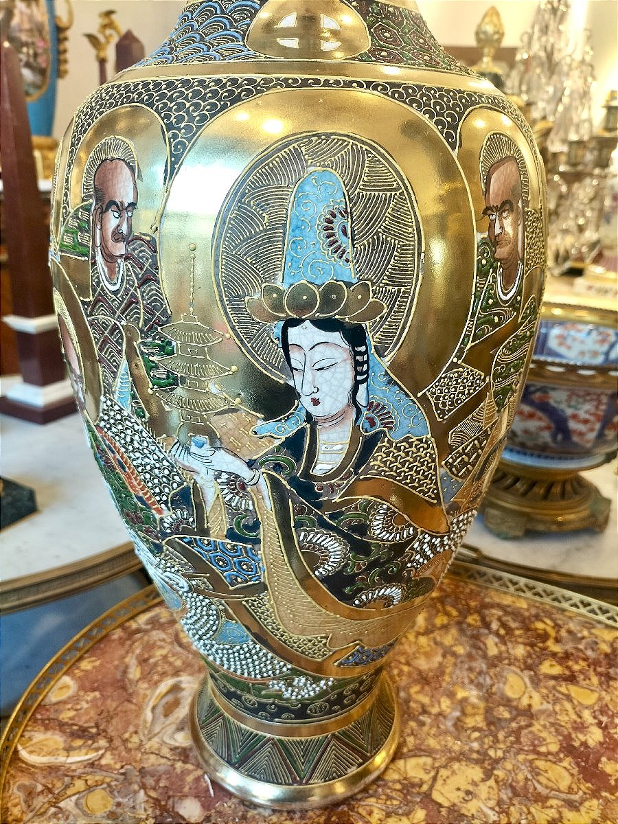 Paire de grands vases  Satsuma Japon circa 1920-photo-2