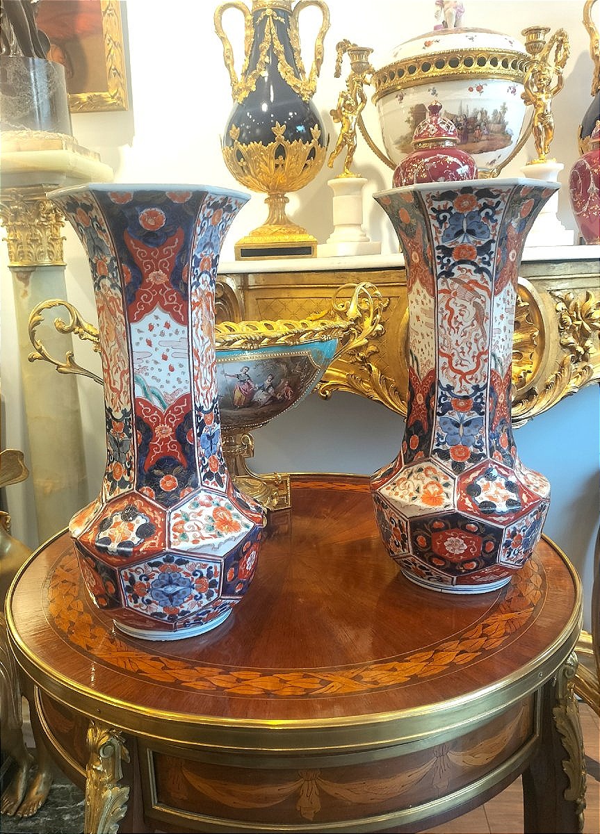 Pair Of Imari Porcelain Vases From Japan, Meiji Period-photo-3
