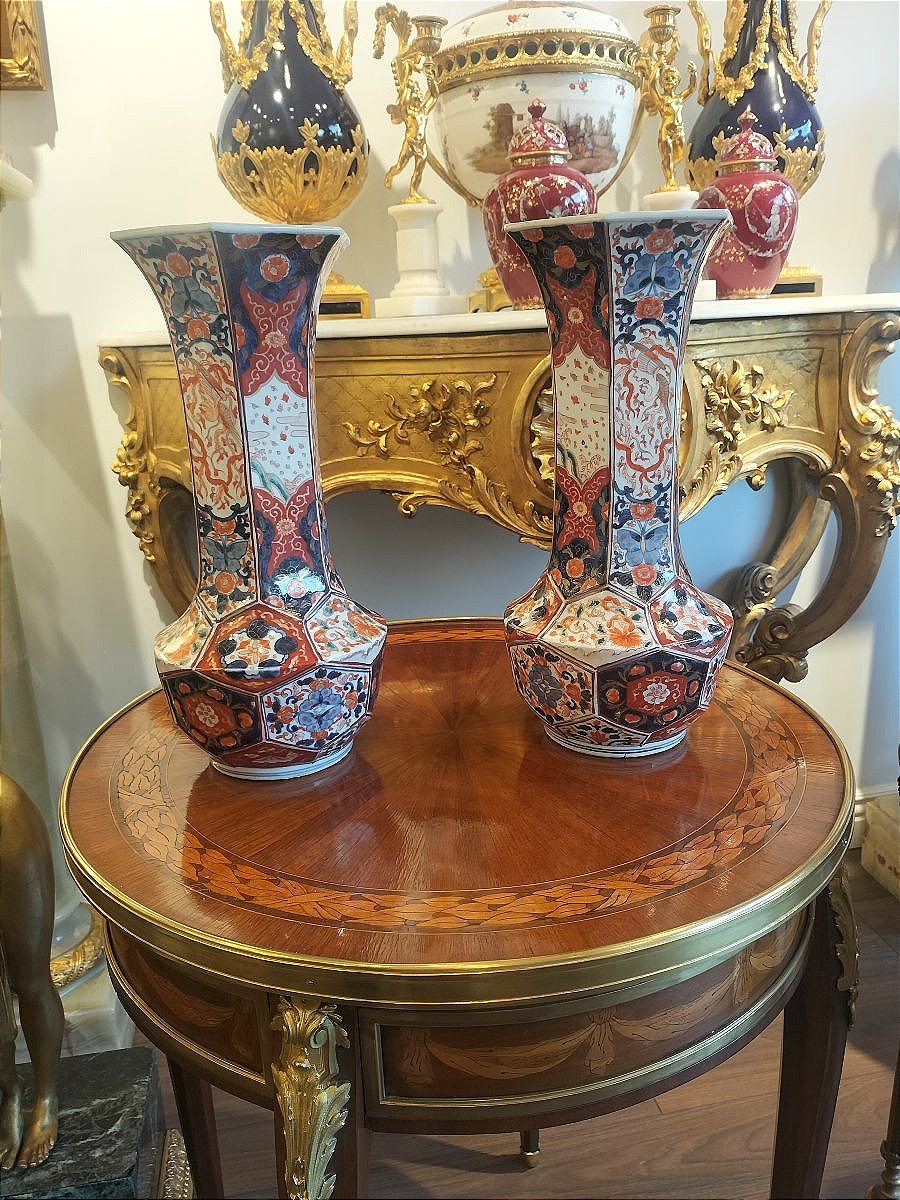 Pair Of Imari Porcelain Vases From Japan, Meiji Period-photo-4