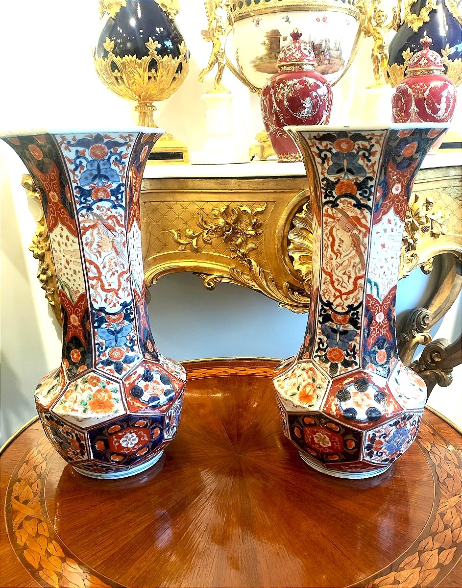 Pair Of Imari Porcelain Vases From Japan, Meiji Period-photo-1