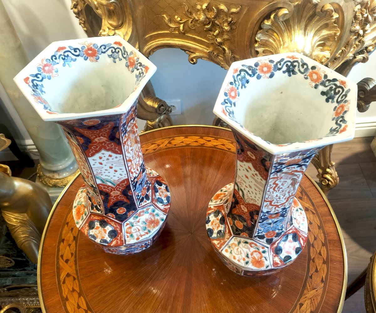 Pair Of Imari Porcelain Vases From Japan, Meiji Period-photo-2