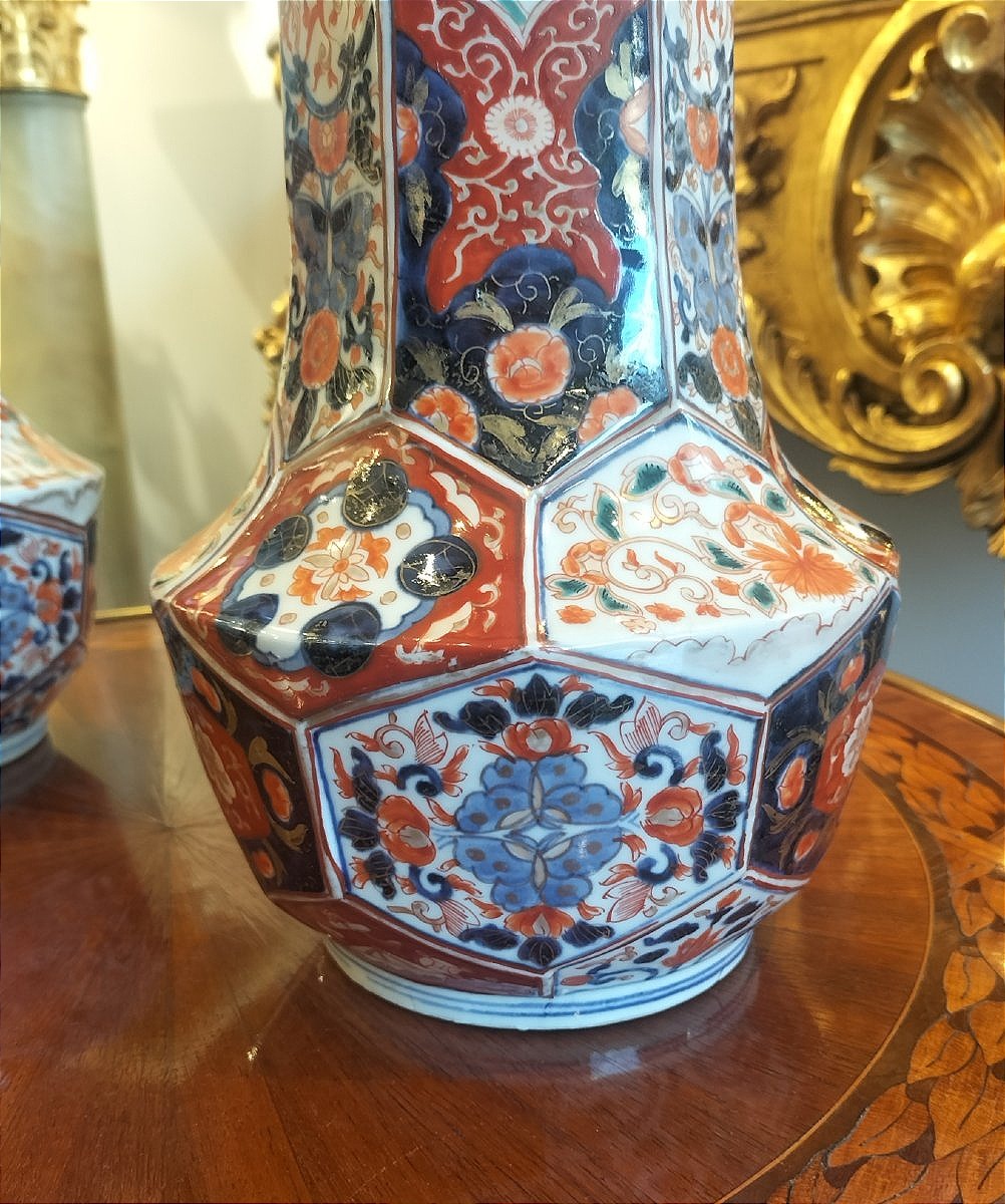 Pair Of Imari Porcelain Vases From Japan, Meiji Period-photo-6