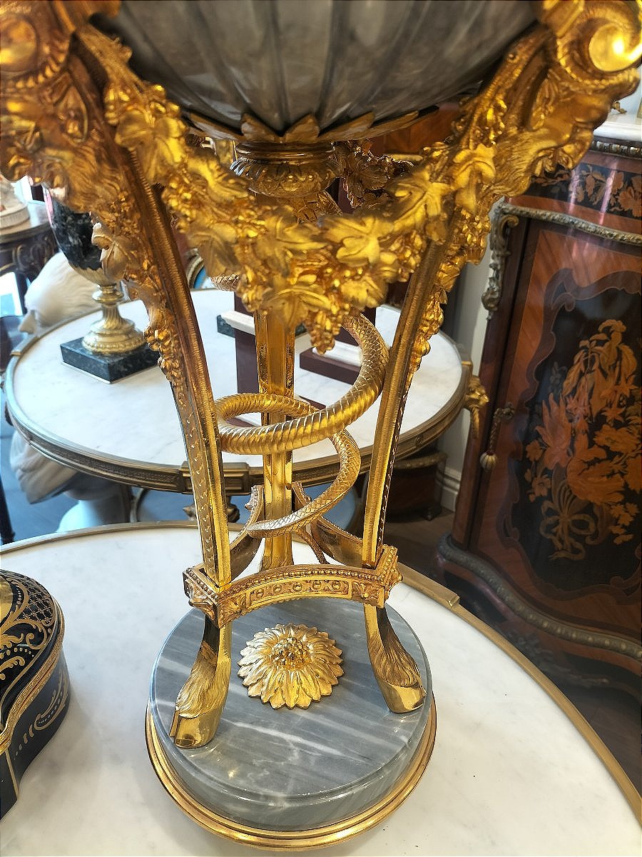 Paire de brûle parfum en marbre bleu Turquin et bronze doré d'après Gouthière -photo-6