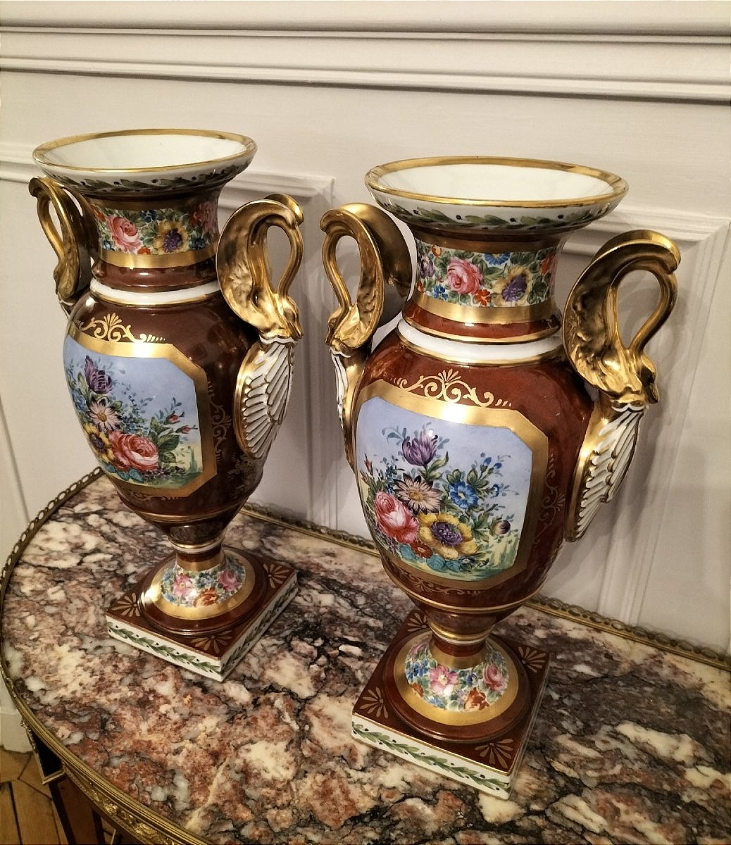 Importante paire de vases en porcelaine de Paris -photo-4