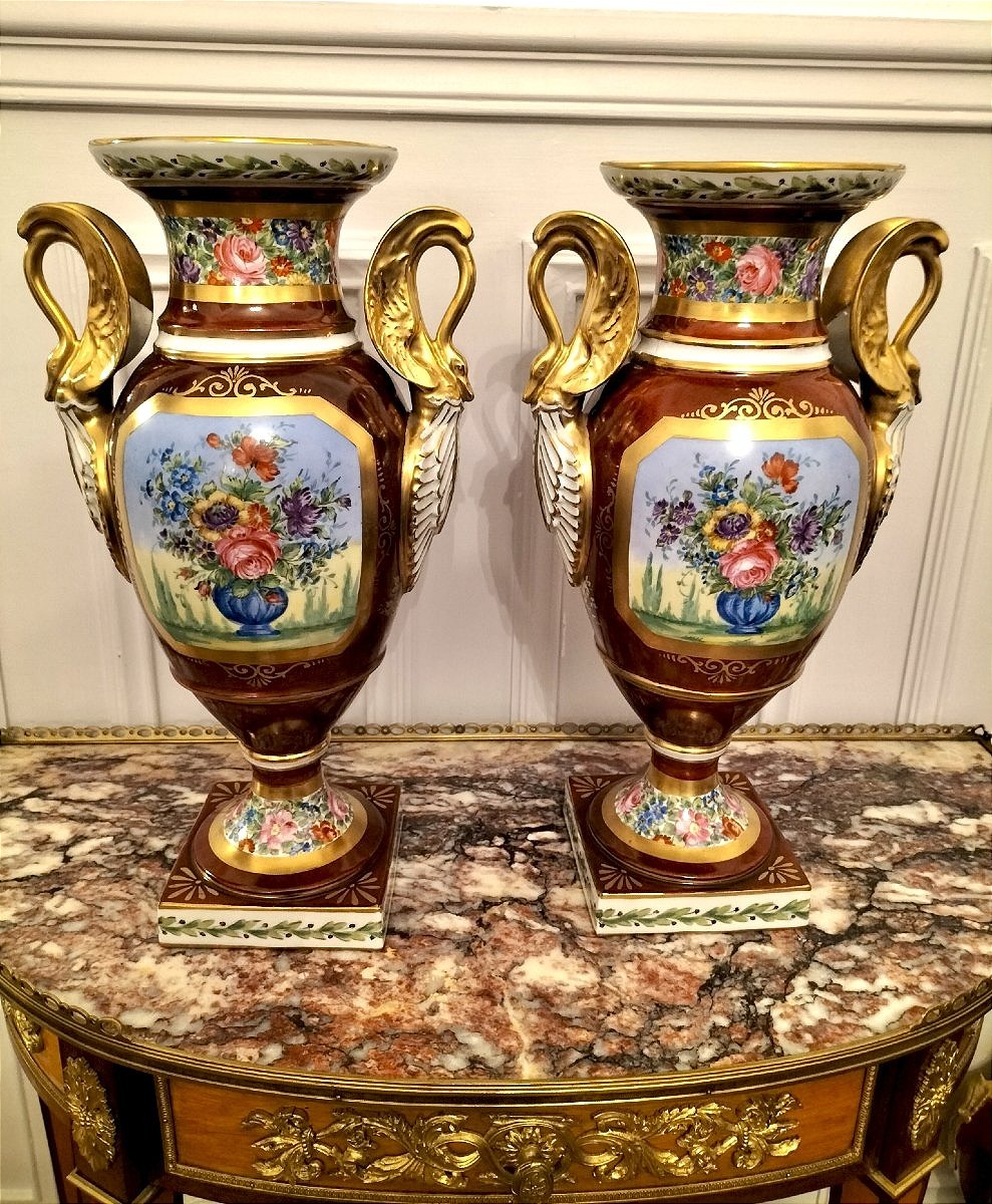 Importante paire de vases en porcelaine de Paris -photo-3