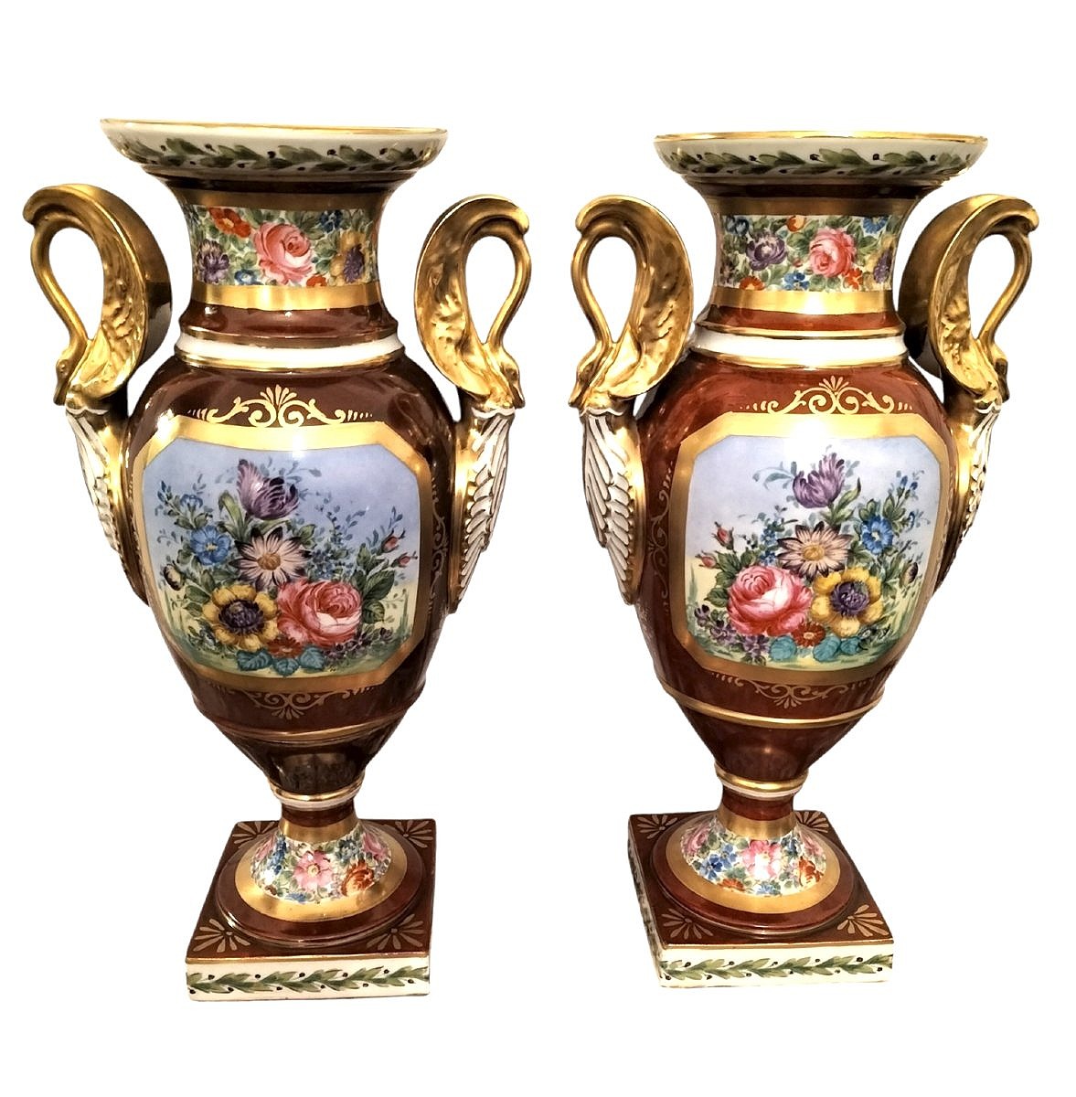 Importante paire de vases en porcelaine de Paris -photo-2