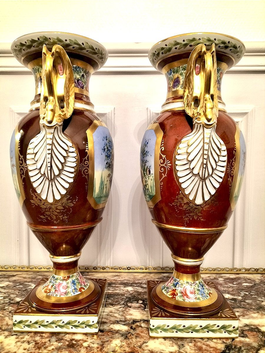 Importante paire de vases en porcelaine de Paris -photo-1